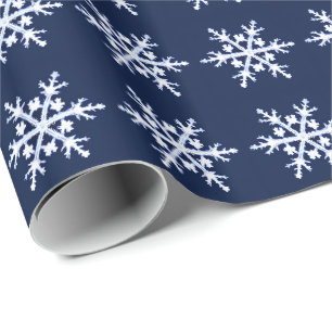 Giant Ice Crystal Sneeuwvlokken op Dark Indigo Blu Cadeaupapier