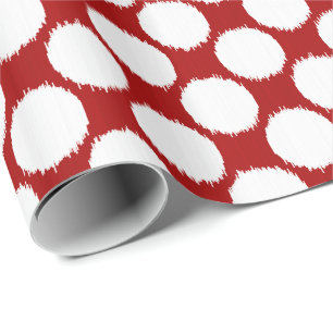 Giant Ikat-Stippen, witte stippen op diep rood Cadeaupapier