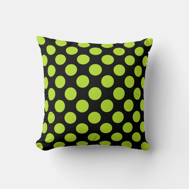 Giant Lime Green Polka Dots on Black Throw Pillow Kussen (Voorkant)