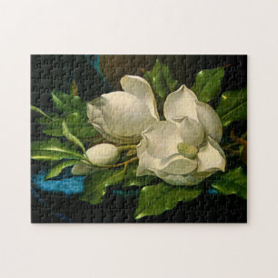 Giant Magnolias op een blauw Velvet doek Puzzle Legpuzzel