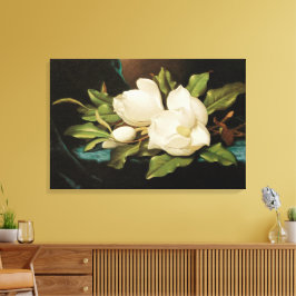 Giant Magnolias op een blauwe vlinderkast van MJ H Canvas Afdruk