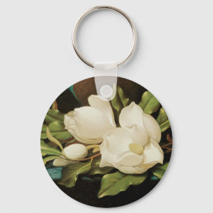 Giant Magnolias op een blauwe vlinderkast van MJ H Sleutelhanger