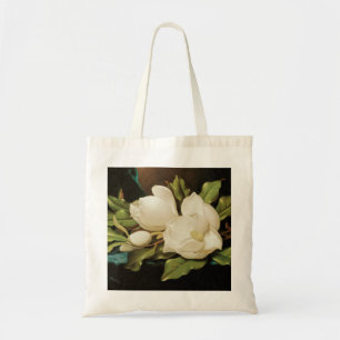 Giant Magnolias op een blauwe vlinderkast van MJ H Tote Bag