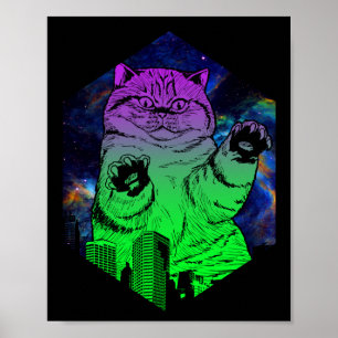 Giant Monster Catzilla aanvallen Cat Skyline Poster