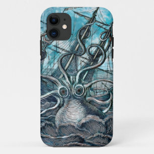 Giant Octopus Blue Zee Monster Sailboat iPhone 11 Hoesje
