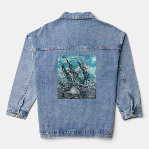 Giant Octopus Blue Zee Monster Sailboat Denim Jacket