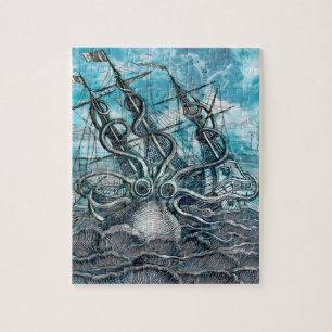 Giant Octopus Blue Zee Monster Sailboat Legpuzzel