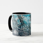 Giant Octopus Blue Zee Monster Sailboat Mok (Voorkant links)