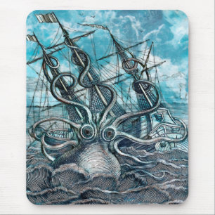 Giant Octopus Blue Zee Monster Sailboat Muismat