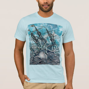 Giant Octopus Blue Zee Monster Sailboat T-shirt