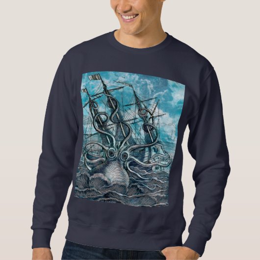 Giant Octopus Blue Zee Monster Sailboat Trui (Voorkant)