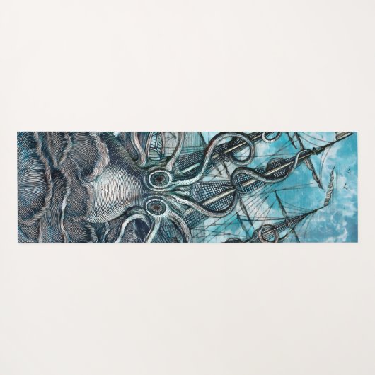 Giant Octopus Blue Zee Monster Sailboot Monogram Yogamat (Achterkant (horizontaal))