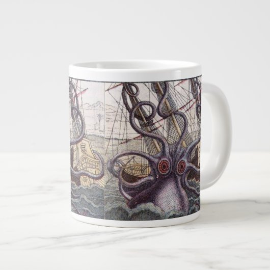 Giant Octopus & Capsizing Boat Bone China Jumbo Mok (Voorkant rechts)