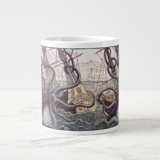 Giant Octopus & Capsizing Boat Bone China Jumbo Mok (Voorkant)