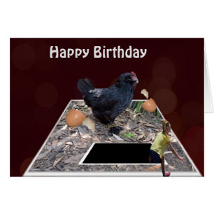 Giant Oeuf Noir Manger Rooster Carte Anniversaire