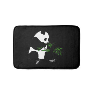 Giant Panda Eats Bamboo Black Badmat
