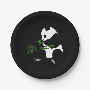 Giant Panda Eats Bamboo Black Papieren Bordje