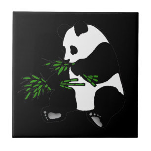 Giant Panda Eats Bamboo Black Tegeltje