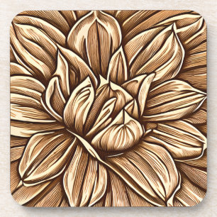 Giant Peony Flower Pattern in Bruin en Beige Bier Onderzetter