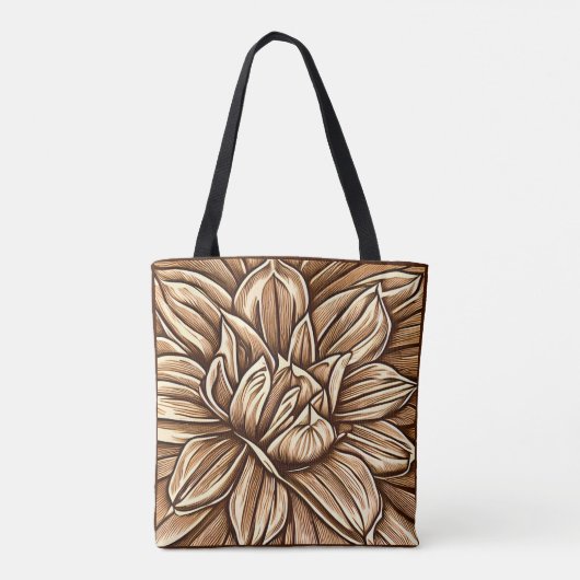 Giant Peony Flower Pattern in Bruin en Beige Draagtas (Achterkant)