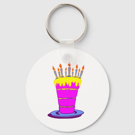 Giant Pink Birthday Cake Sleutelhanger (Voorkant)