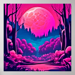 Giant Pink Moon Art Poster