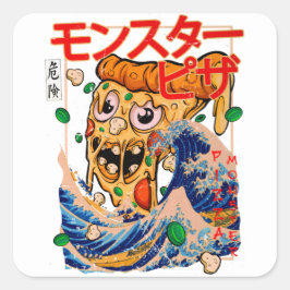 Giant Pizza Monster in Kanagawa Vierkante Sticker
