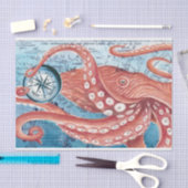 Giant Red Pacific Octopus Compass  Kaart Kunst Tissuepapier (Craft)