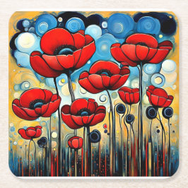 Giant Red Poppies 1 Vierkante Kartonnen Onderzetter