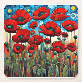 Giant Red Poppies 2 Vierkante Kartonnen Onderzetter