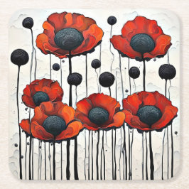Giant Red Poppies 3 Vierkante Kartonnen Onderzetter