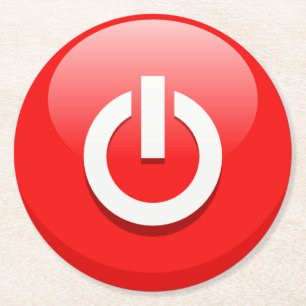 Giant Red Power Button Ronde Kartonnen Onderzetter