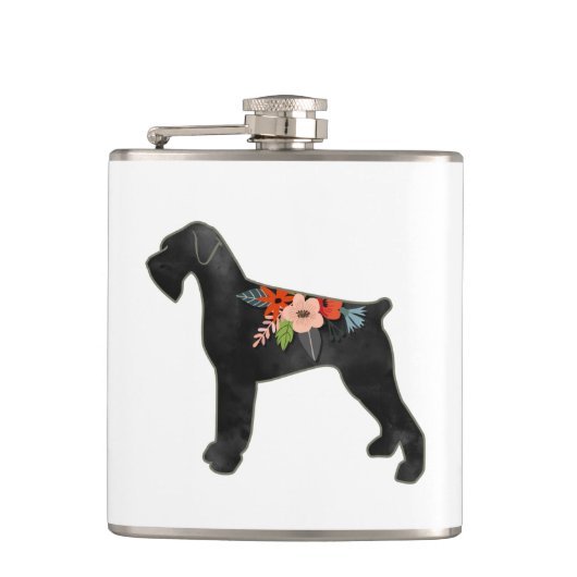 Giant Schnauzer Dog NC Boho Floral Silhouette Heupfles (Voorkant)