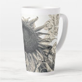 Giant Sunflower Antiek Sepia Art Latte Mok (Rechterhoek)