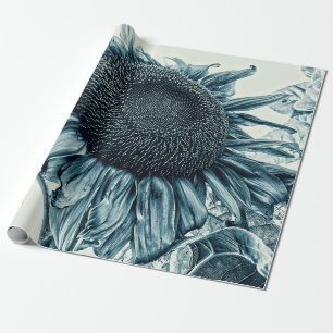 Giant Sunflower Art Blauwgroen Blauwe ontkoppelin Cadeaupapier