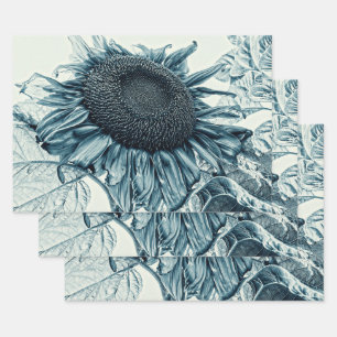 Giant Sunflower  Art Blauwgroen Blauwe ontkoppelin Inpakpapier Vel