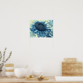 Giant Sunflower  Art Blue Green Script Poster (Keuken)