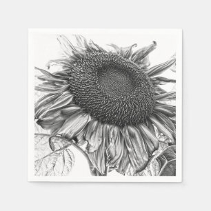 Giant Sunflower Black and White Art Servet