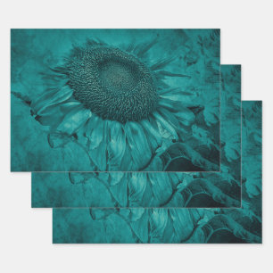 Giant Sunflower Blauwgroen Blue Antiek Inpakpapier Vel
