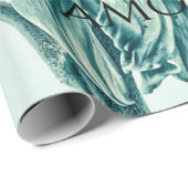 Giant Sunflower  Blauwgroen Green Script Cadeaupapier (Rol Hoek)