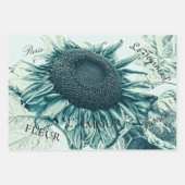 Giant Sunflower Blauwgroen Green Script Inpakpapier Vel (Voorkant)