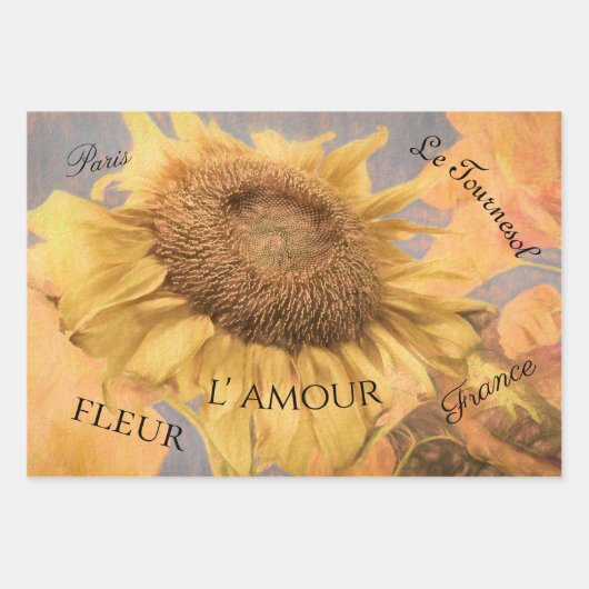 Giant Sunflower Country Yellow Grey Script Inpakpapier Vel (Voorkant)