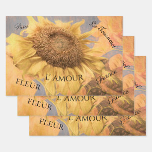 Giant Sunflower Country Yellow Grey Script Inpakpapier Vel