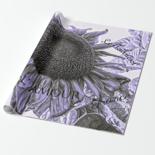 Giant Sunflower  Paars Decoupage Script Cadeaupapier