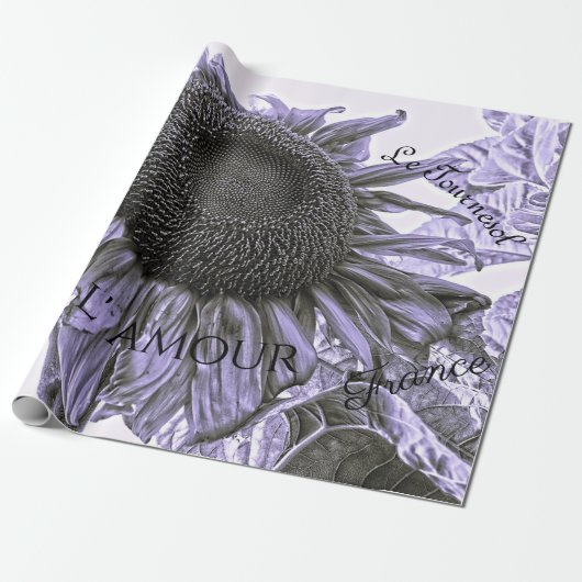 Giant Sunflower Paars Decoupage Script Cadeaupapier (Uitgerold)