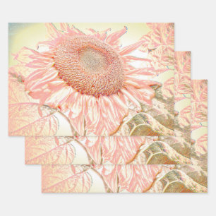 Giant Sunflower  Pastel Pink Art ontbinding Inpakpapier Vel