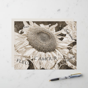 Giant Sunflower Sepia Brown Ephemera Script