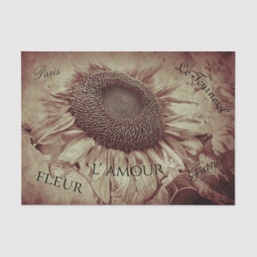 Giant Sunflower Sepia Brown Ephemera Tissuepapier (Voorkant)