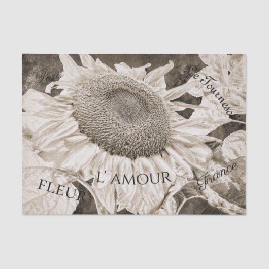 Giant Sunflower Sepia Brown Texture Script Tissuepapier (Voorkant)