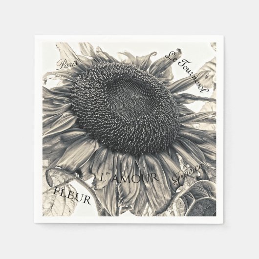 Giant Sunflower  Sepia Decoupage Script Servet (Voorkant)